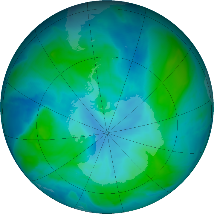 Antarctic ozone map for 07 February 2015